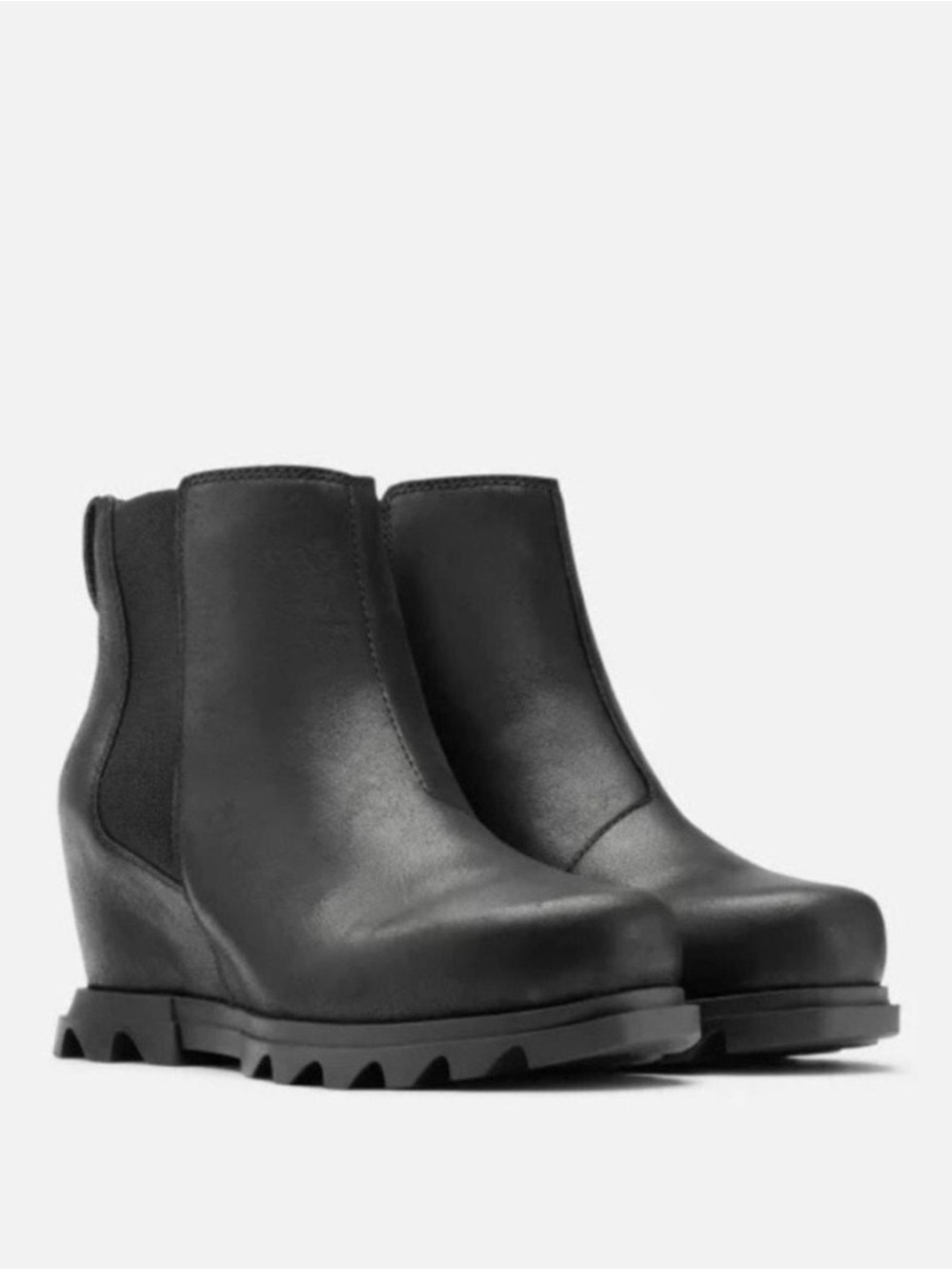 NWT $149 SOREL Women 5.5 Black Leather waterproof Wedge Chelsea Lug Ankle Boots - Picture 2 of 7